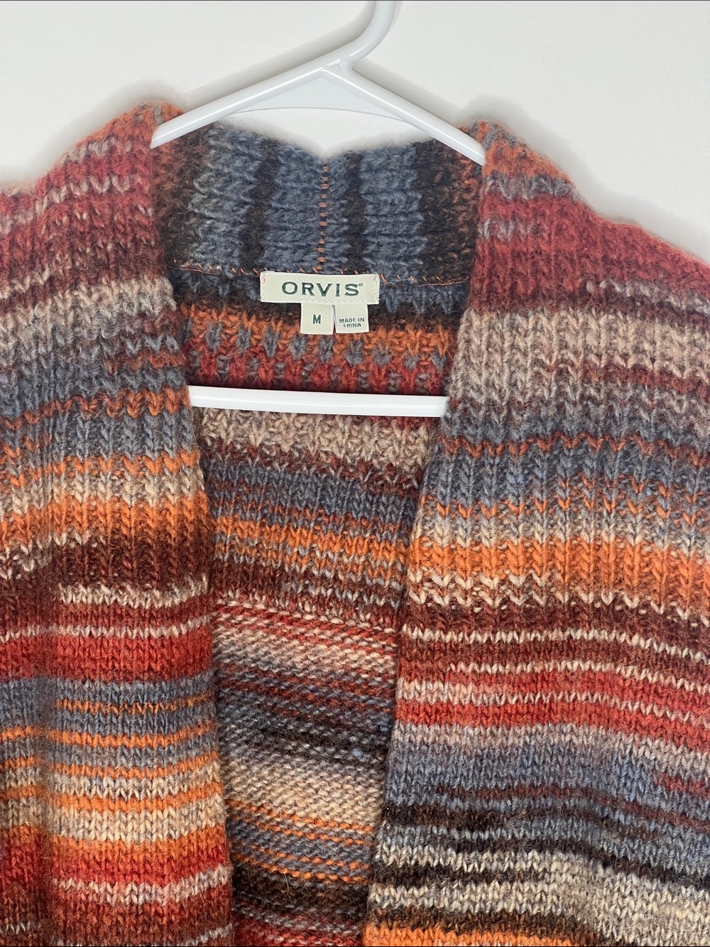 Orvis 100% wool multicolored striped open boho cozy cardigan sweater - Picture 4 of 6